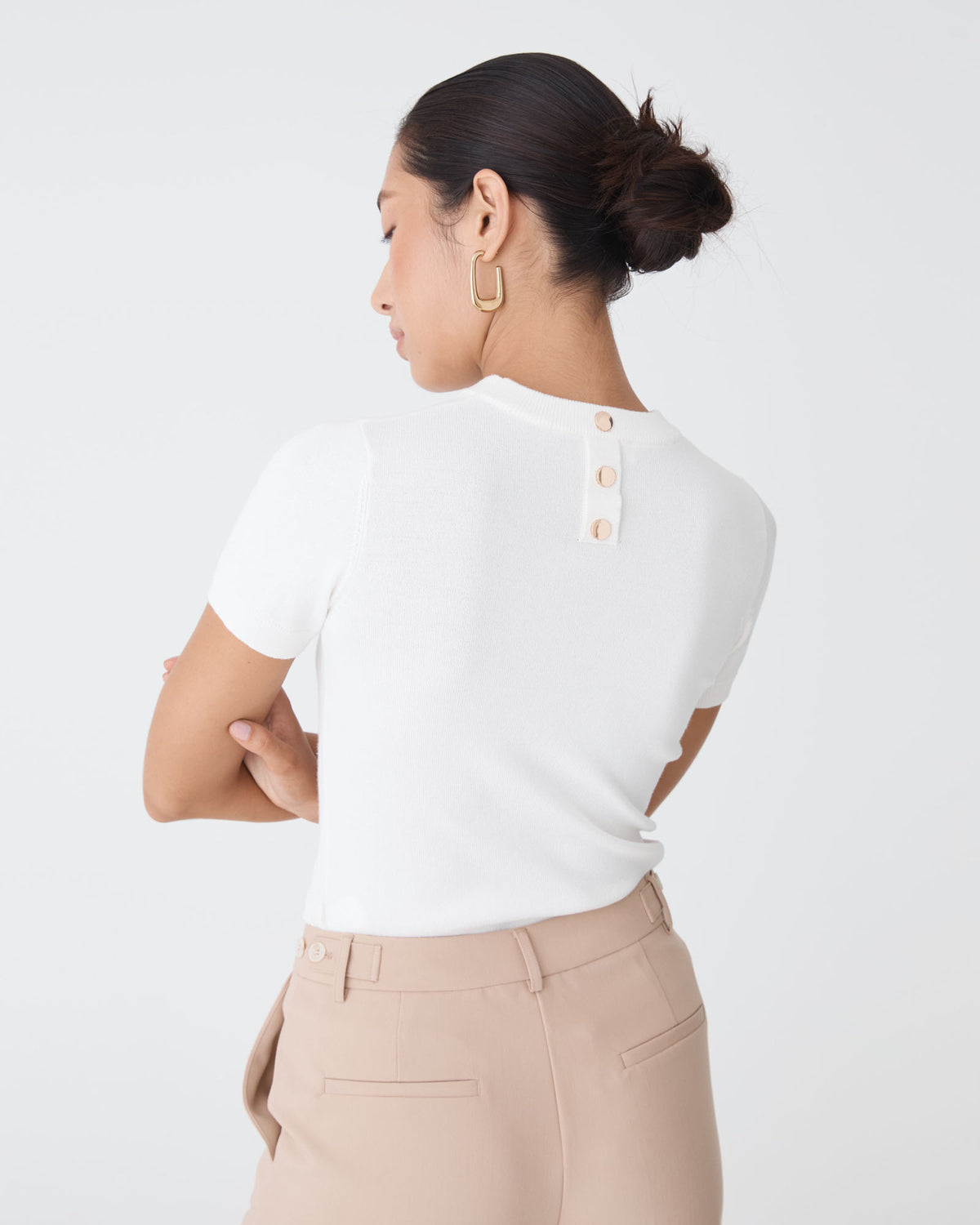 Catherine Short Sleeve Knit in ivory — back view