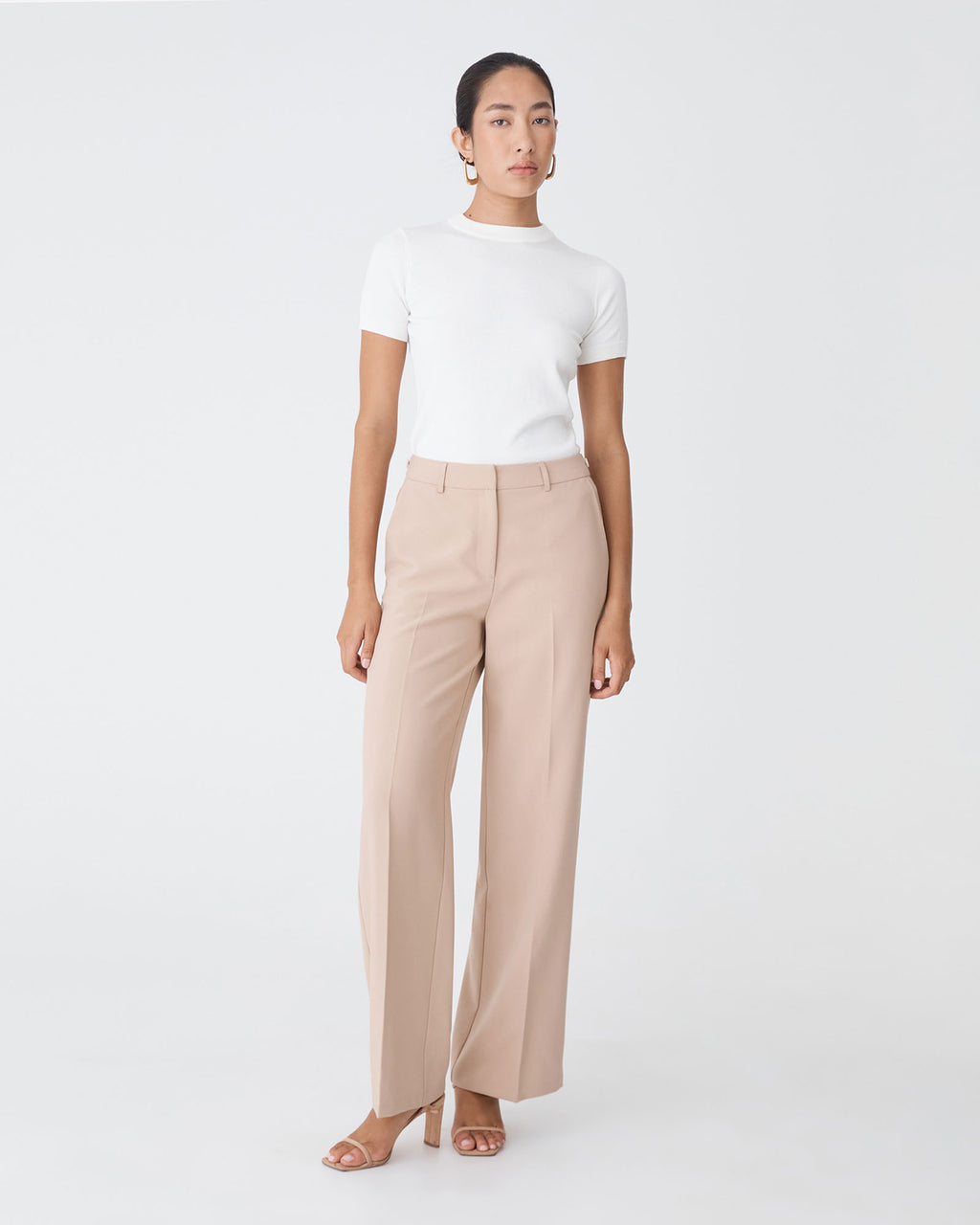 Catherine Short Sleeve Knit in ivory — full-length view