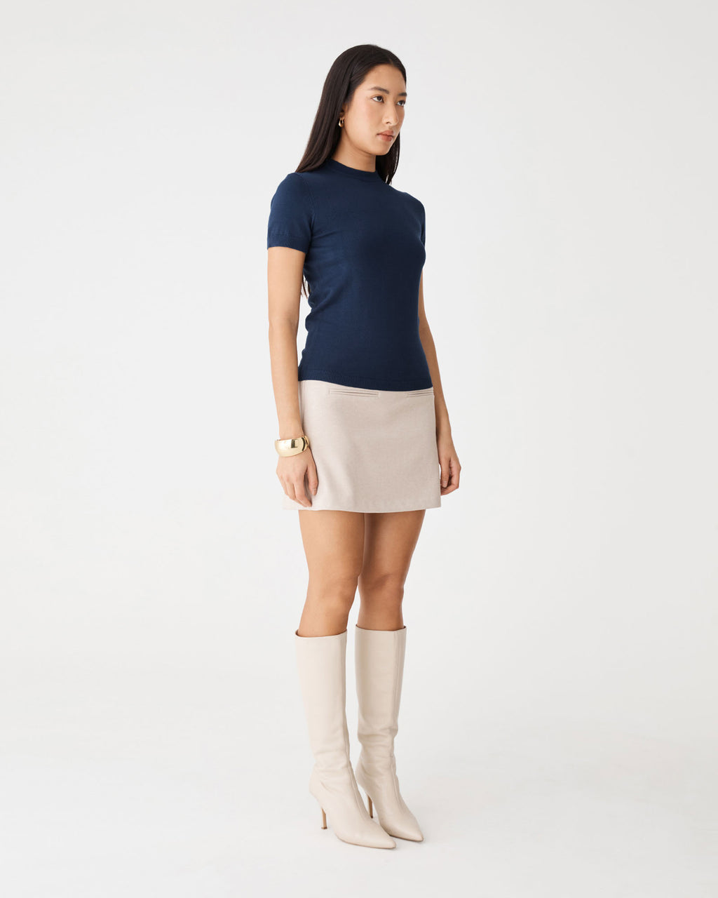Catherine Short Sleeve Knit in navy — side view
