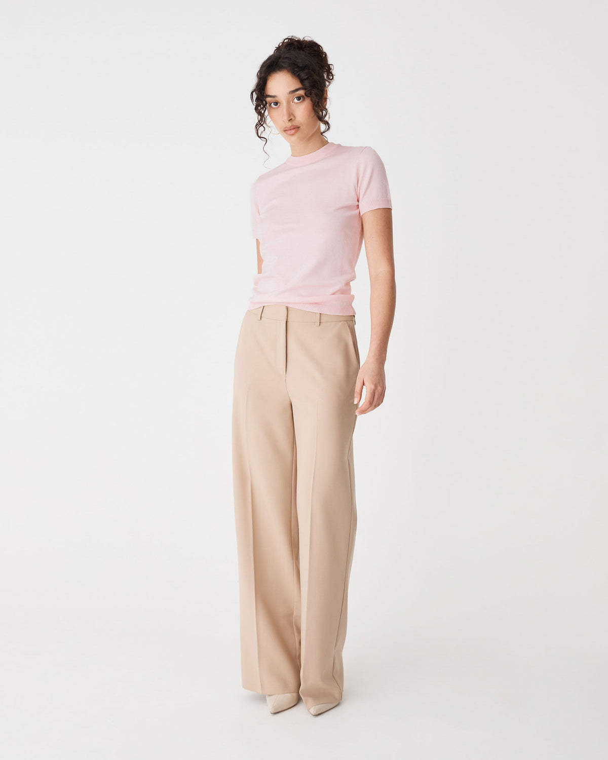 Catherine Short Sleeve Knit in primrose pink — full-length view