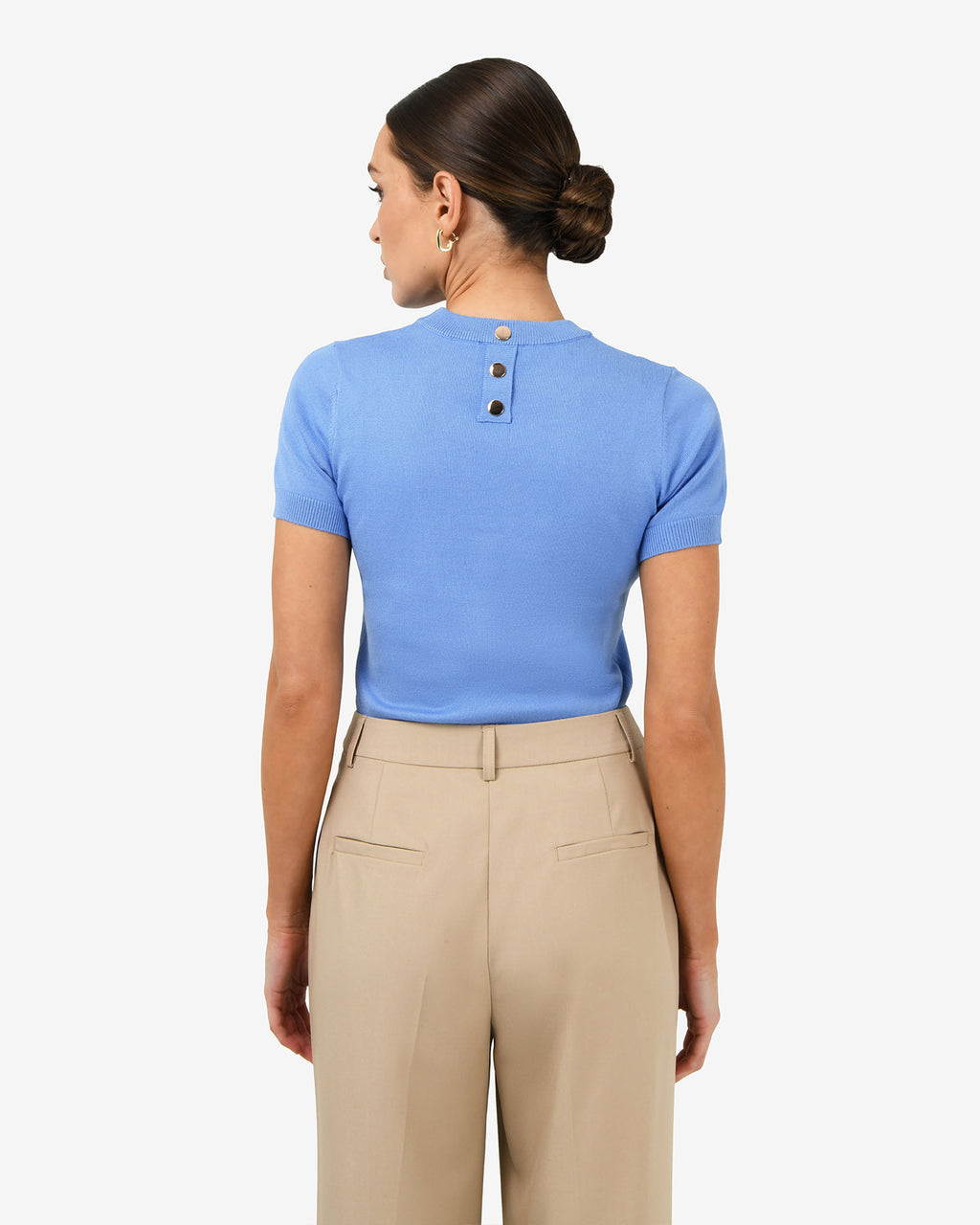 Catherine Short Sleeve Knit in periwinkle — back view