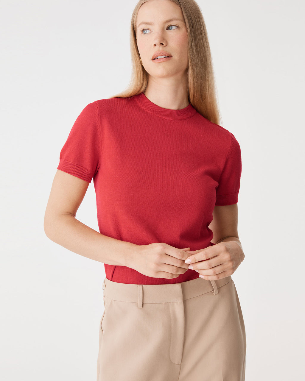 Catherine Short Sleeve Knit in scarlet — close-up view 2