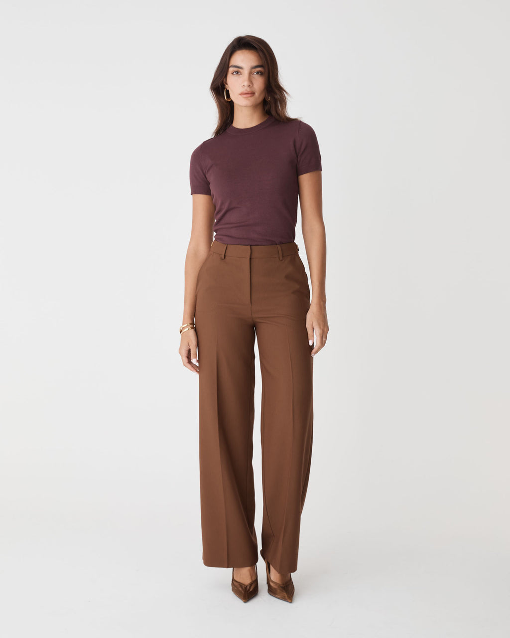 Catherine Short Sleeve Knit in shiraz — full-length view