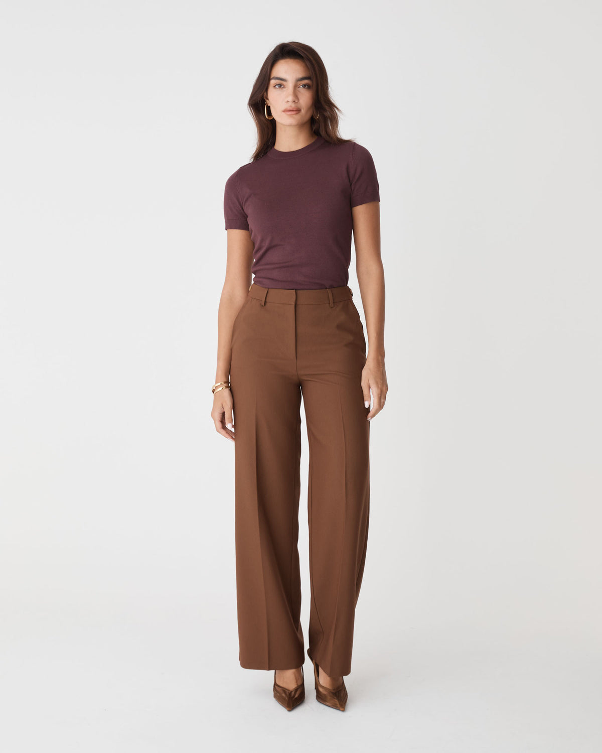 Catherine Short Sleeve Knit in shiraz — full-length view