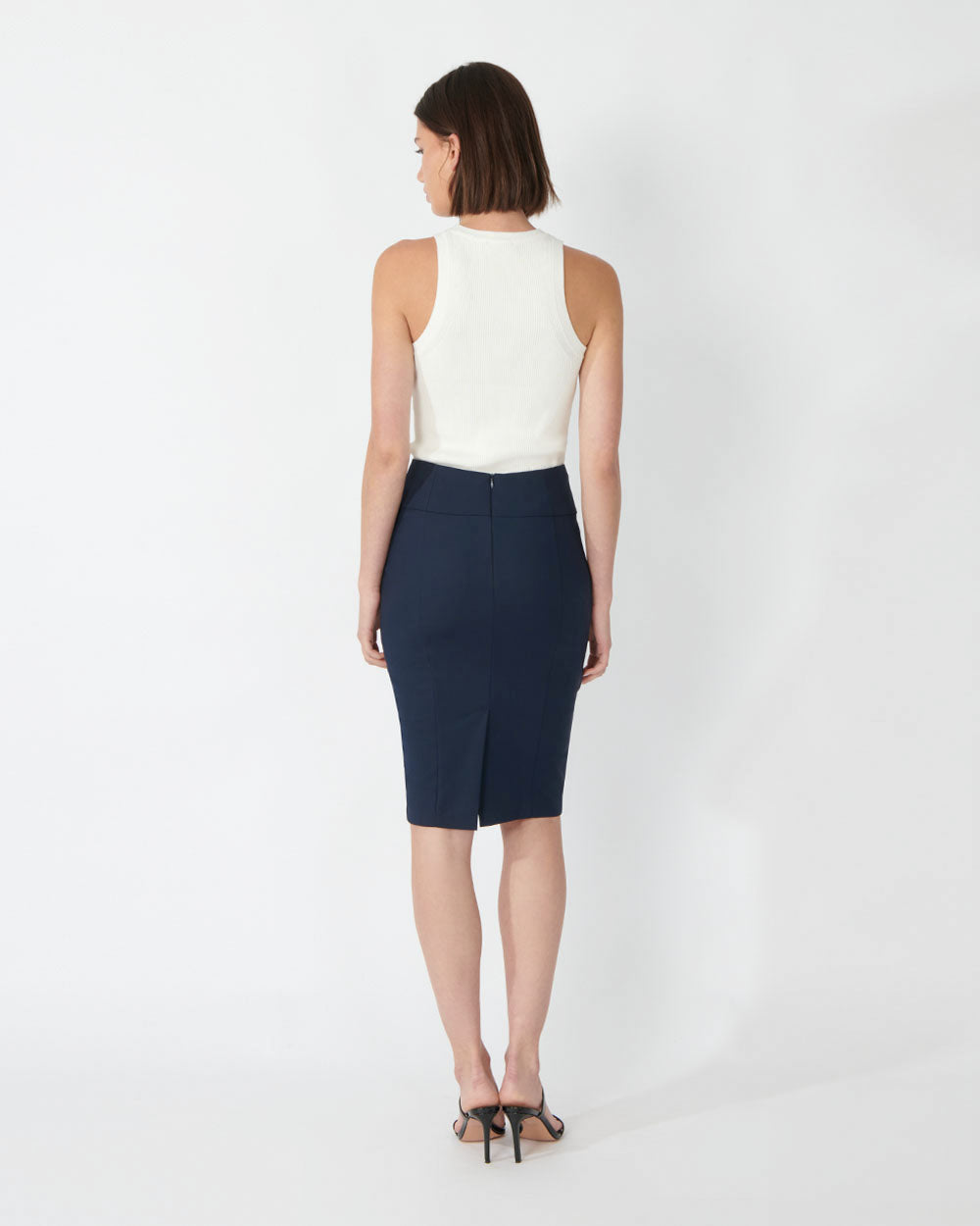 Lauren Pencil Skirt in navy — back view