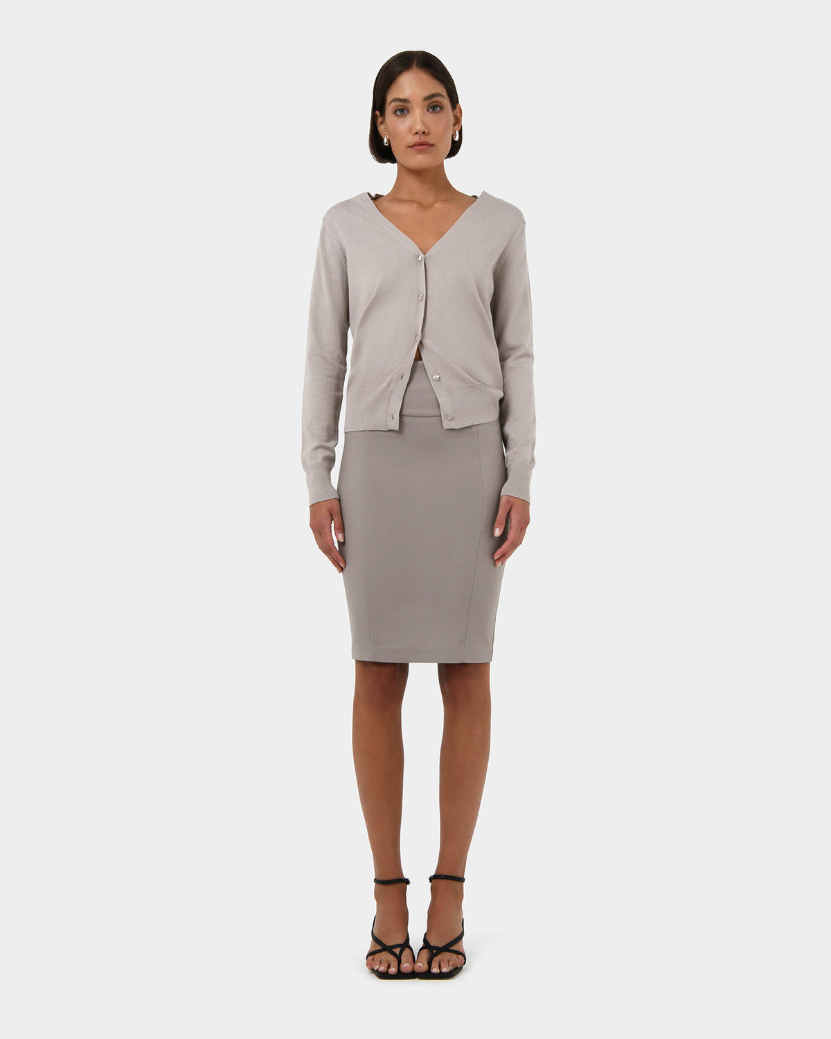 Lauren Pencil Skirt in stone — full-length view