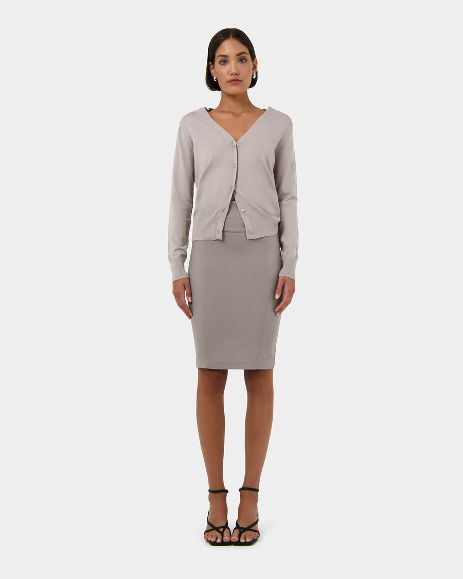 Lauren Pencil Skirt in stone — full-length view