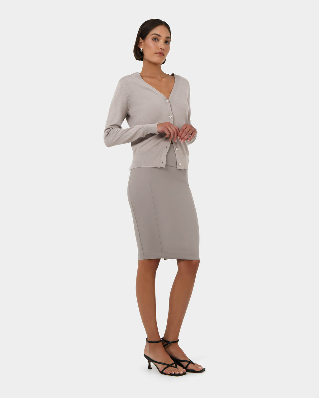 Lauren Pencil Skirt in stone — side view