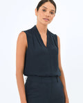 Alivia V-Neck Top in navy — close-up view