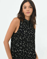 Della Pleated Top in black — close-up view
