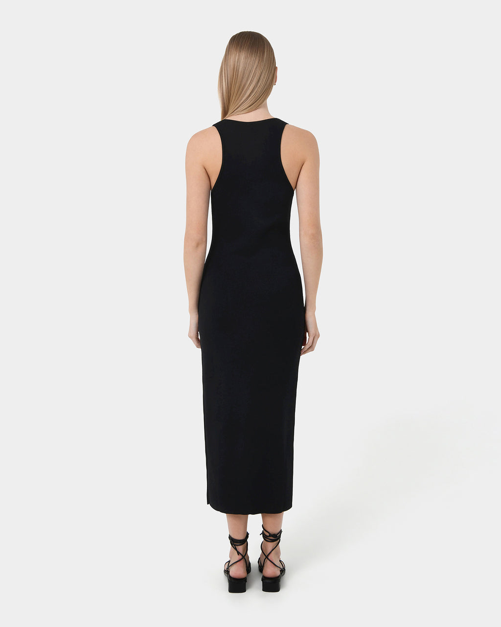 Rylin Racer Back Knit Dress in black — back view