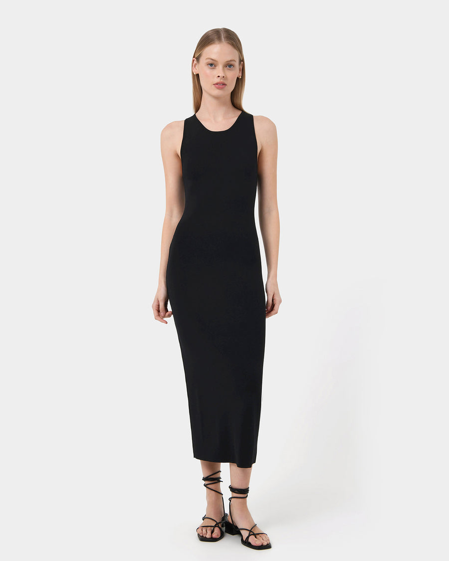 Rylin Racer Back Knit Dress in black — full-length view