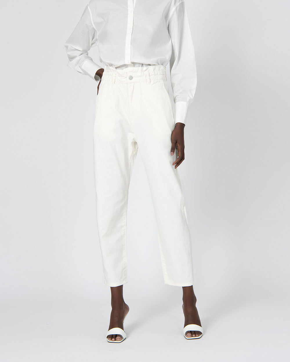 Aubri High-Waisted Jeans in ivory — close-up view