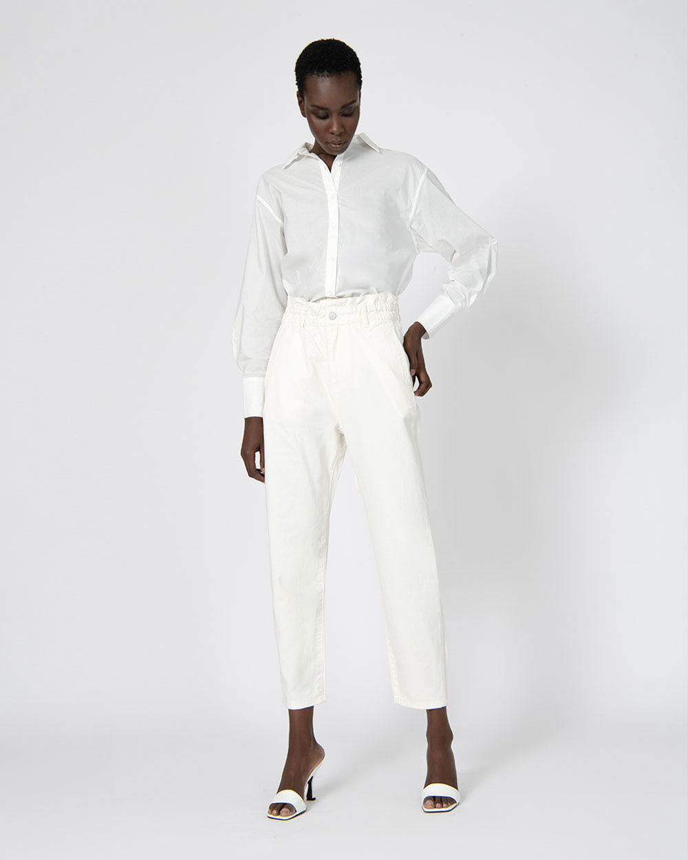 Aubri High-Waisted Jeans in ivory — full-length view