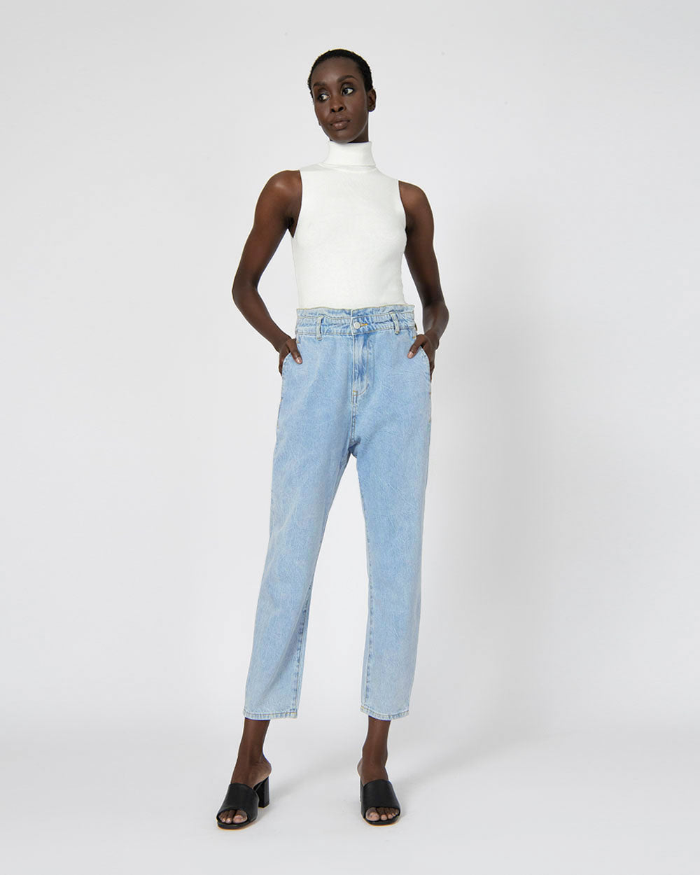 Aubri High-Waisted Jeans in light wash — full-length view