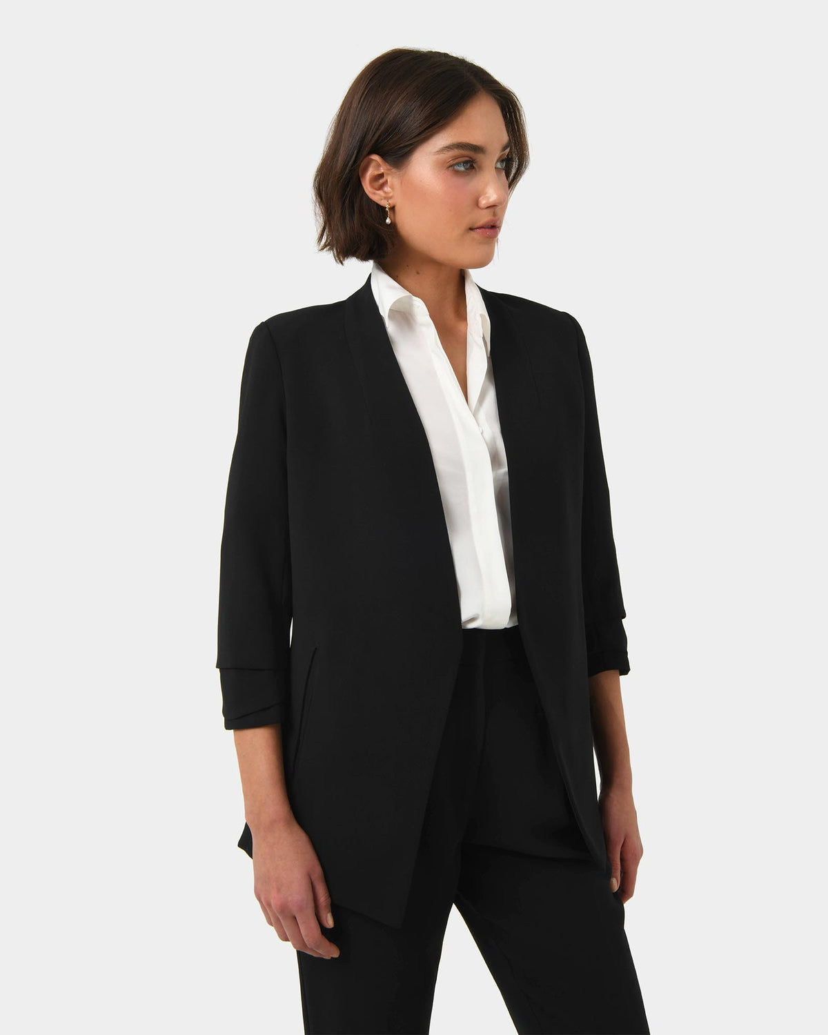 Carter 2 Collarless Blazer in black — close-up view