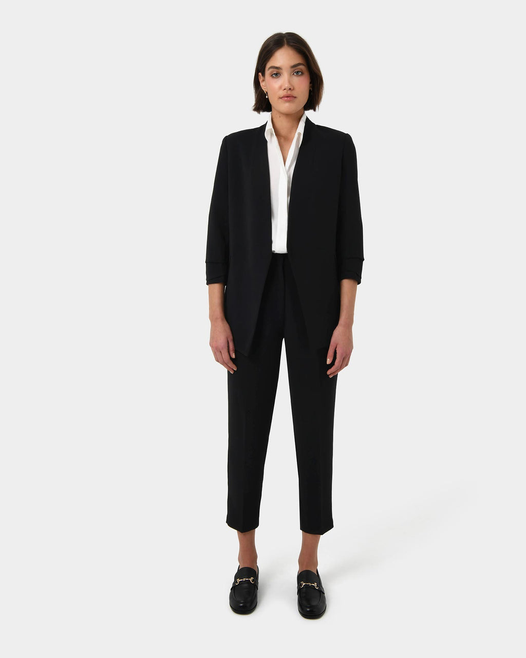 Carter 2 Collarless Blazer in black — full-length view