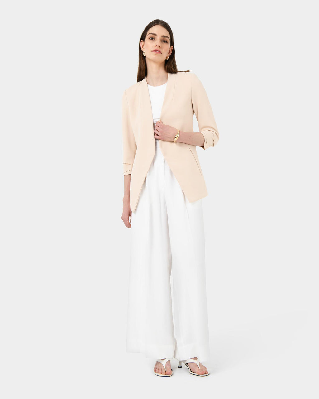 Carter 2 Collarless Blazer in ecru — full-length view