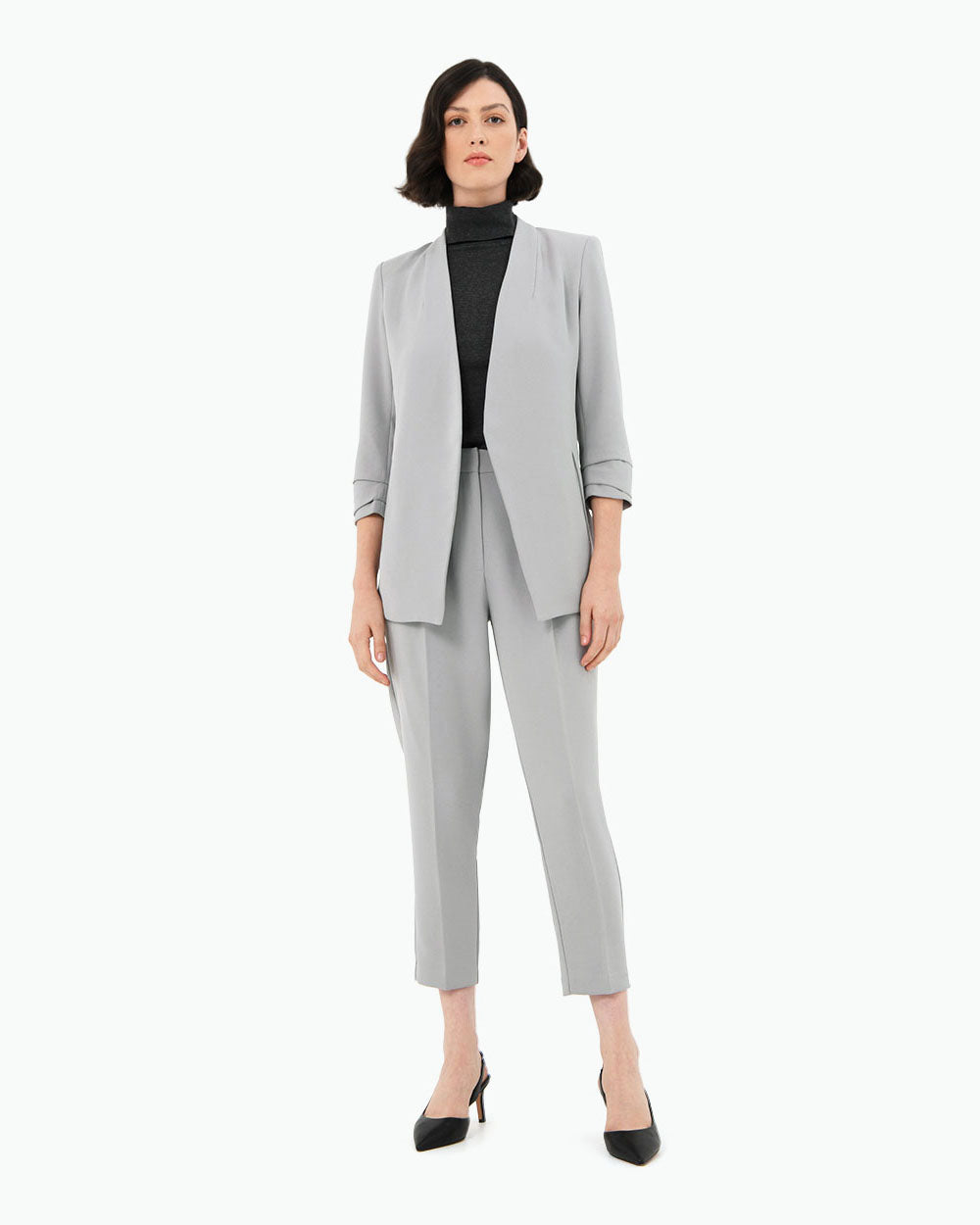 Carter 2 Collarless Blazer in grey — full-length view