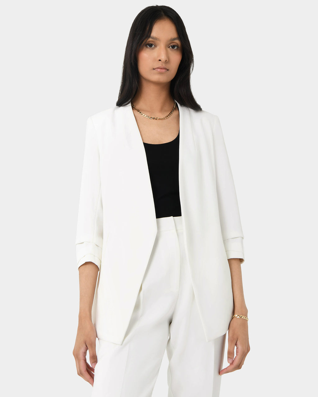 Carter 2 Collarless Blazer in ivory — close-up view 2