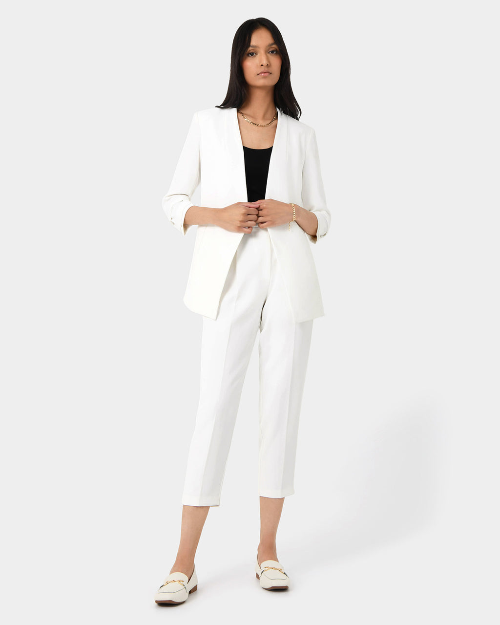 Carter 2 Collarless Blazer in ivory — full-length view
