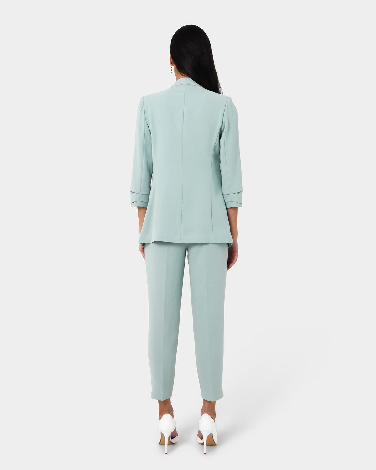 Carter 2 Collarless Blazer in pastel sage — back view