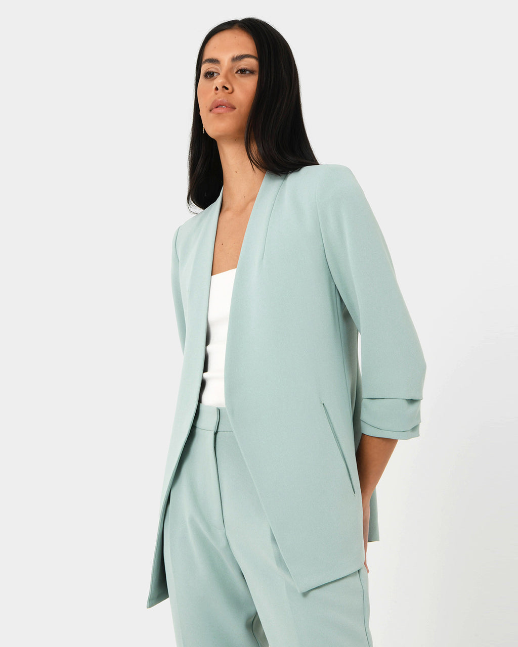 Carter 2 Collarless Blazer in pastel sage — side view