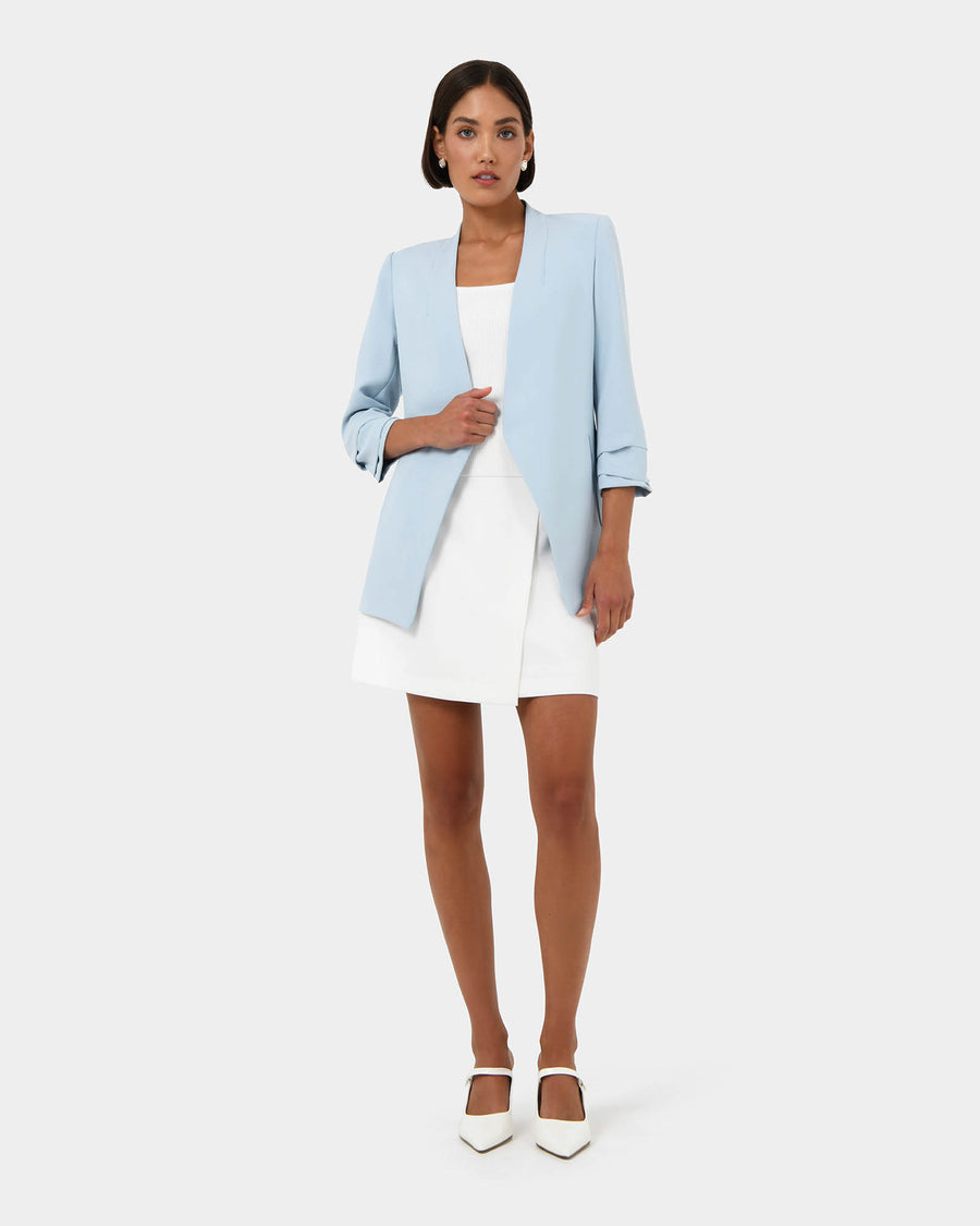 Carter 2 Collarless Blazer in sky blue — full-length view