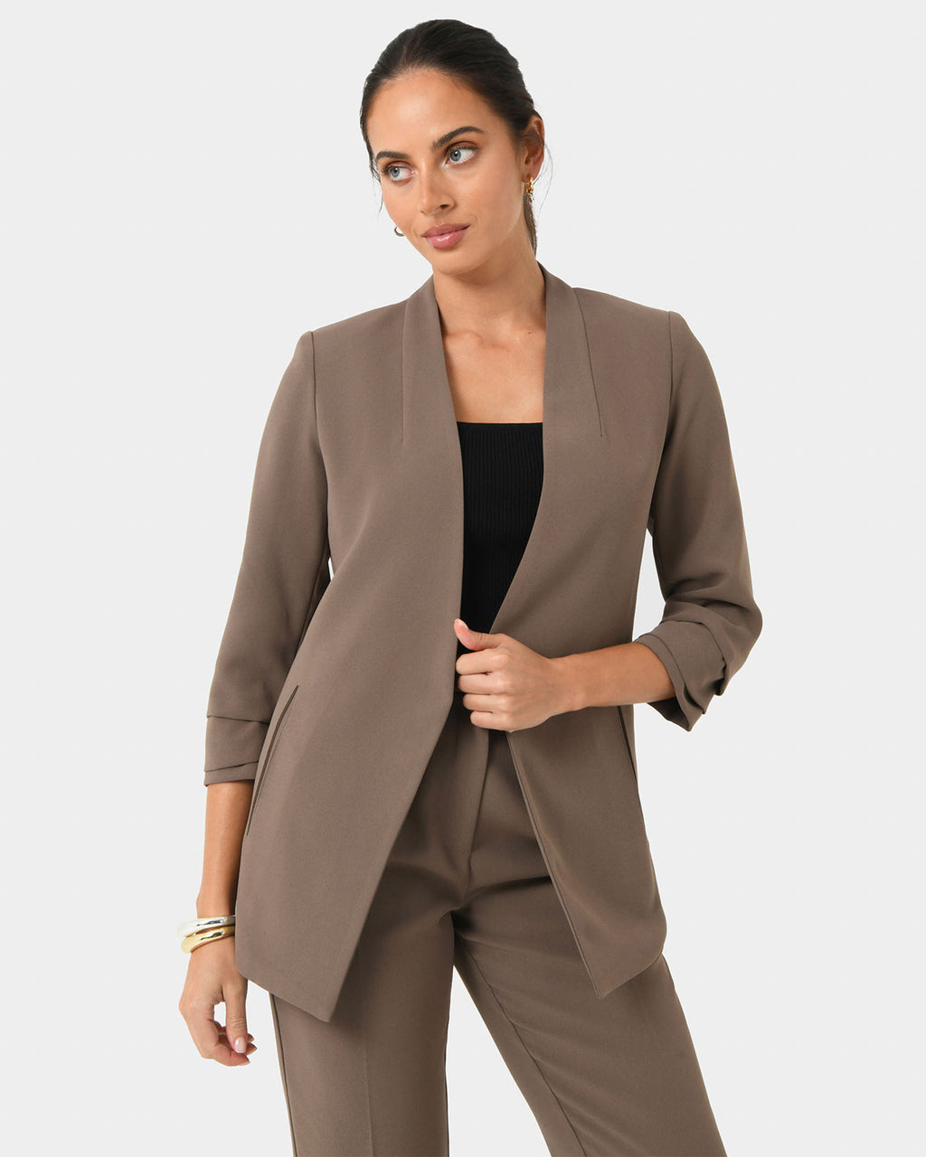 Carter 2 Collarless Blazer in sepia — close-up view