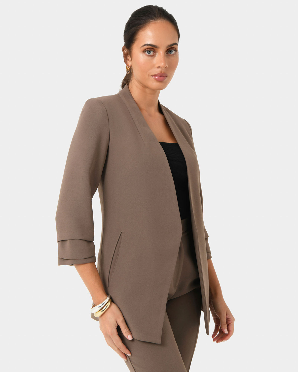 Carter 2 Collarless Blazer in sepia — side view 2