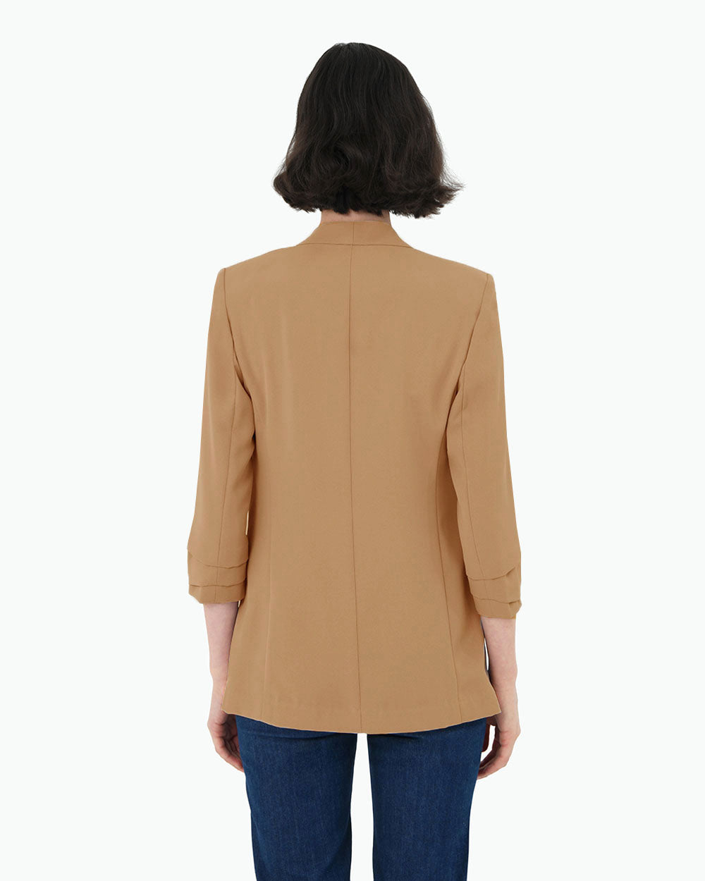 Carter 2 Collarless Blazer in tan — back view