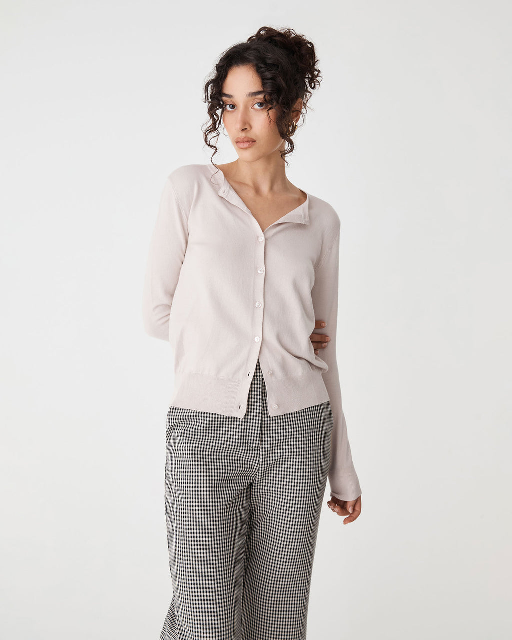 Joyce Knit Cardigan in beige — close-up view