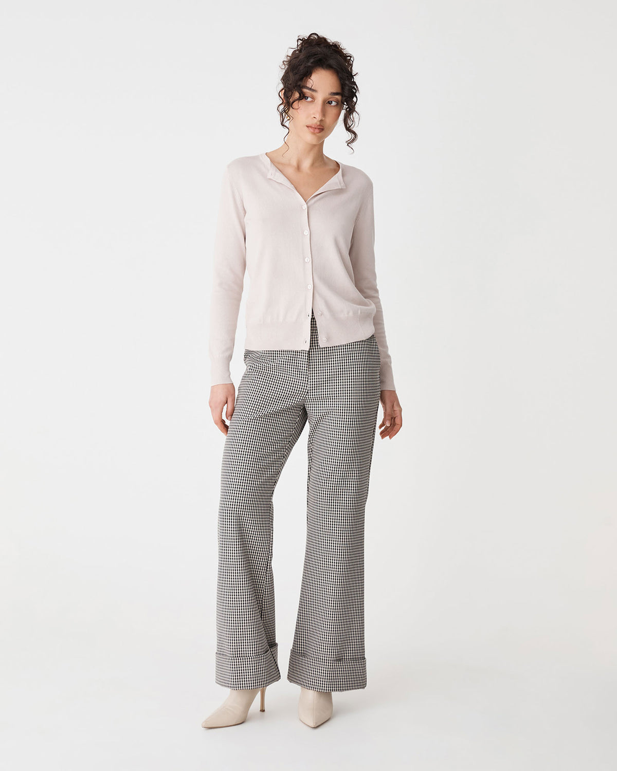 Joyce Knit Cardigan in beige — full-length view