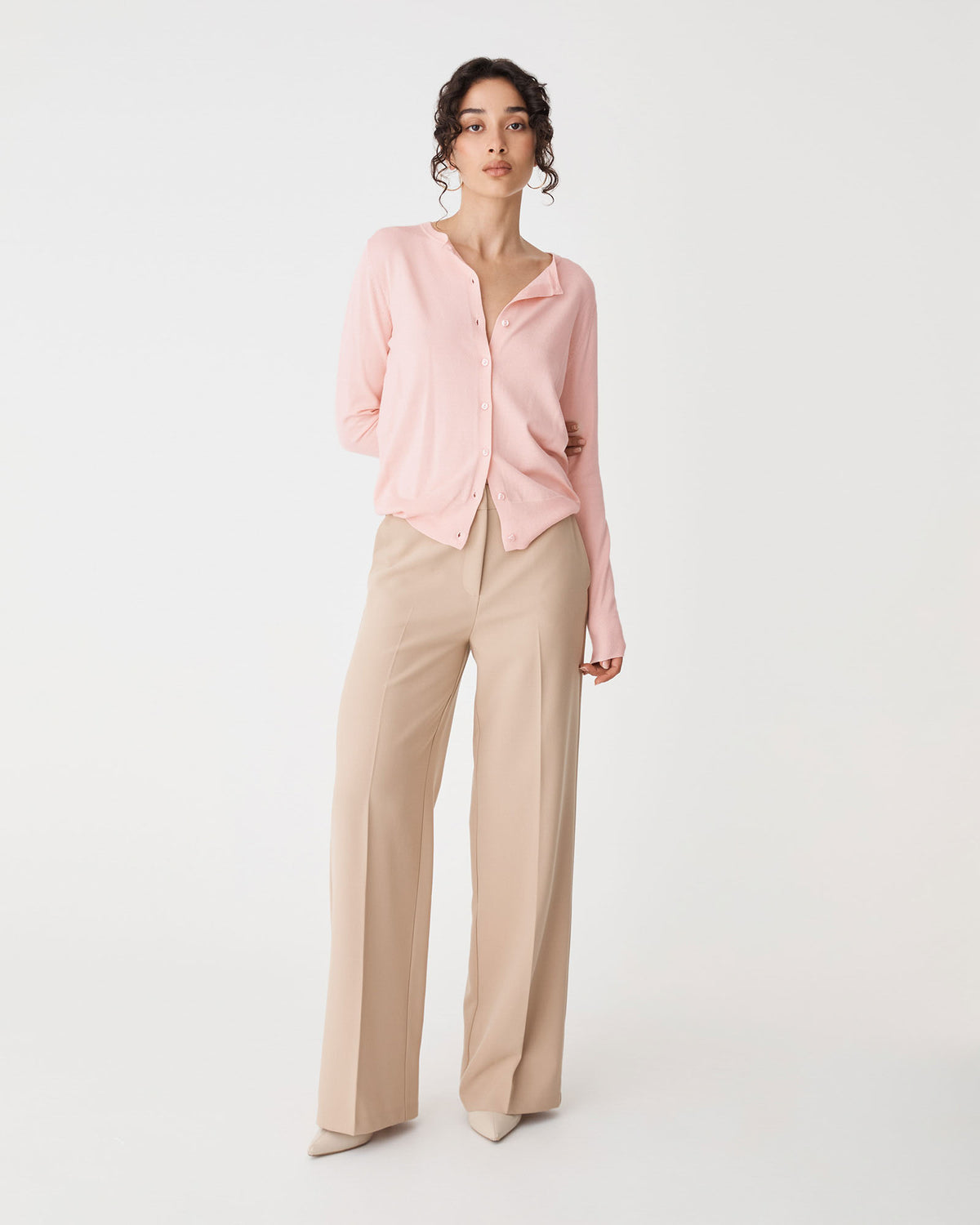 Joyce Knit Cardigan in ballet pink — full-length view 2