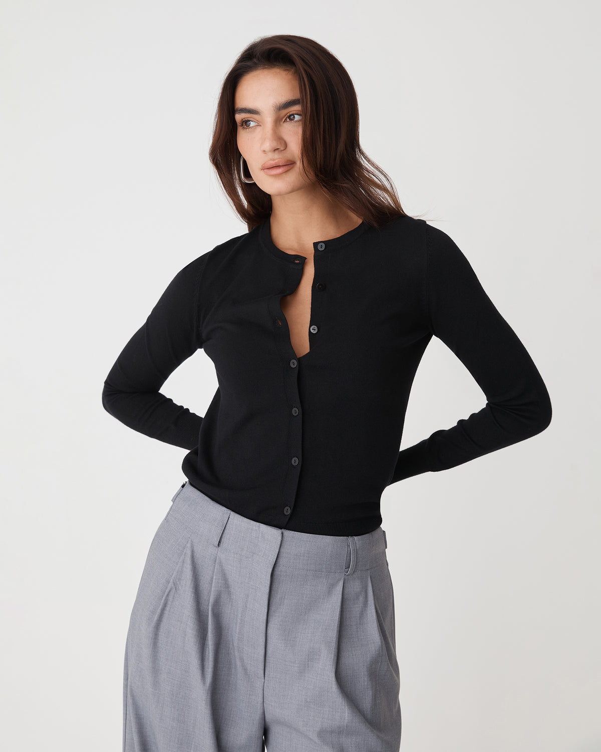Joyce Knit Cardigan in black — close-up view