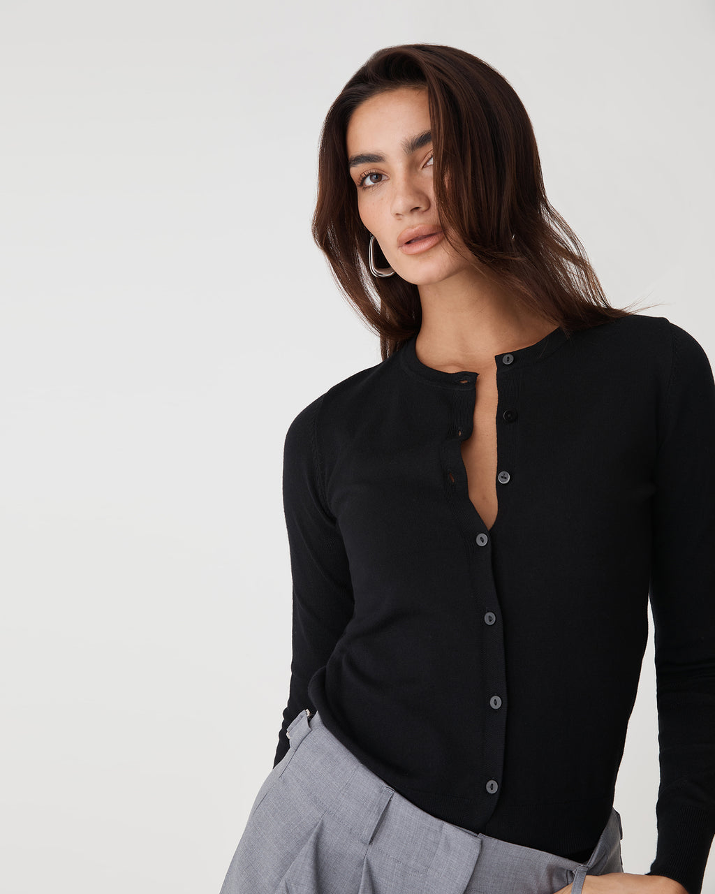 Joyce Knit Cardigan in black — close-up view 2