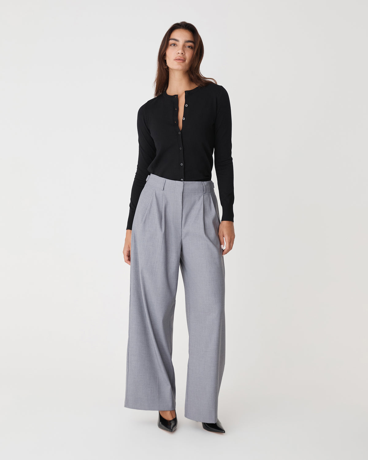 Joyce Knit Cardigan in black — full-length view