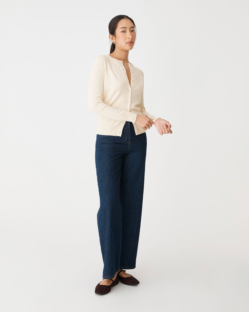 Joyce Knit Cardigan in buttercream — side view