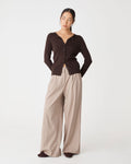 Joyce Knit Cardigan in dark chocolate — full-length view