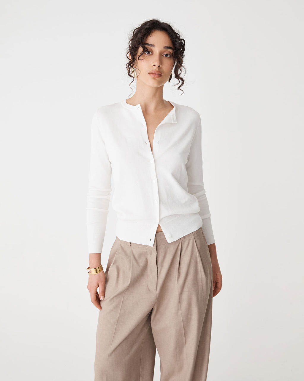 Joyce Knit Cardigan in ivory — close-up view