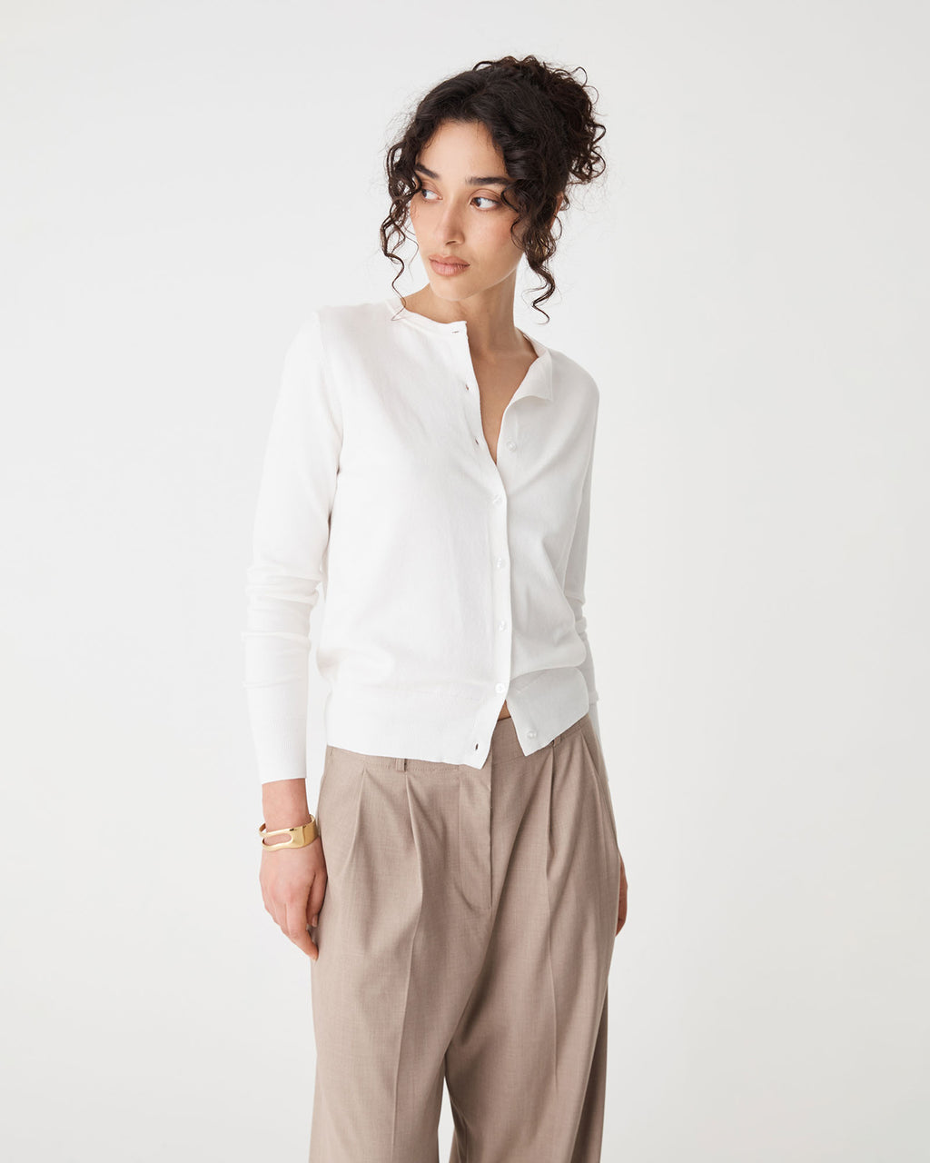 Joyce Knit Cardigan in ivory — close-up view 3