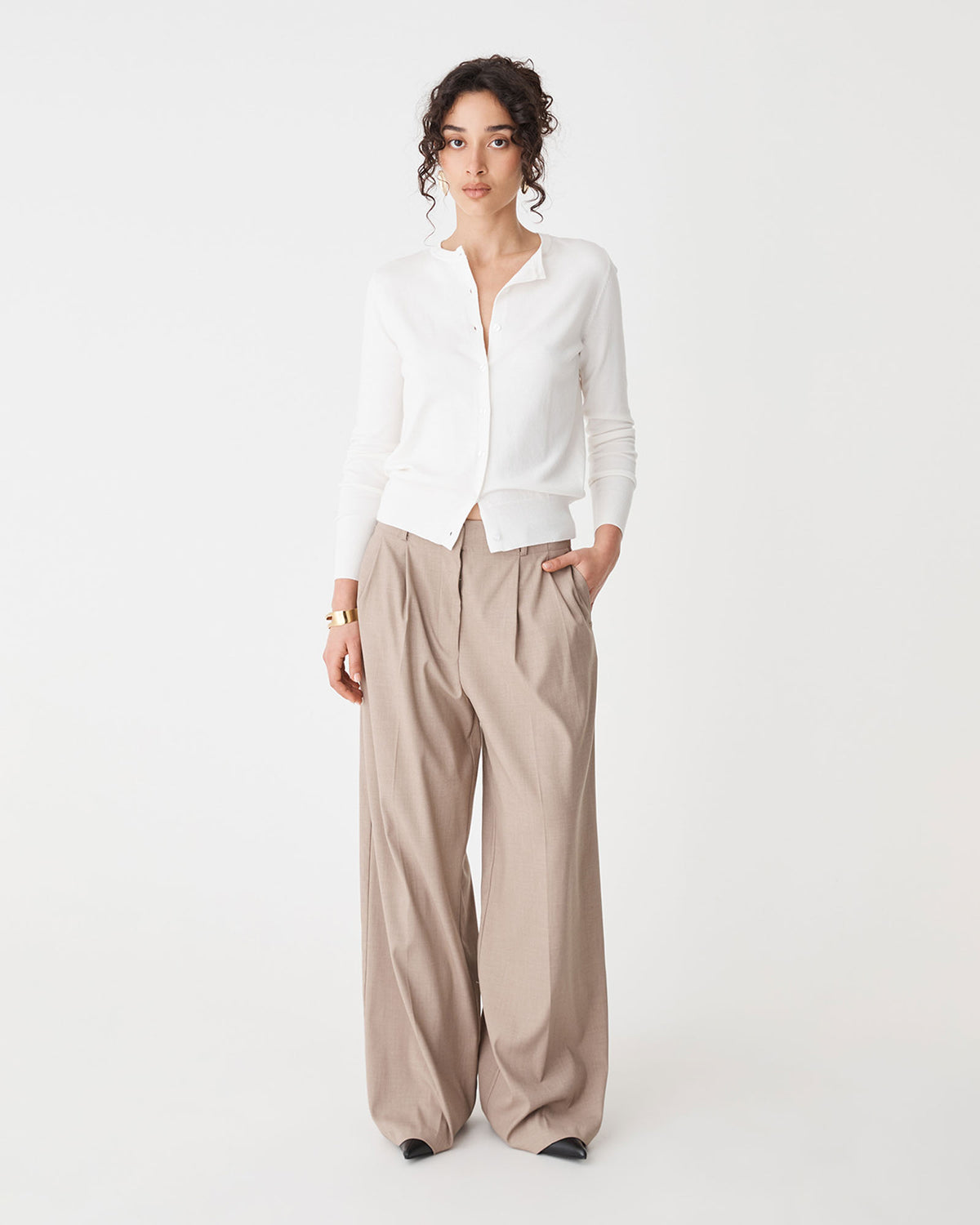Joyce Knit Cardigan in ivory — full-length view