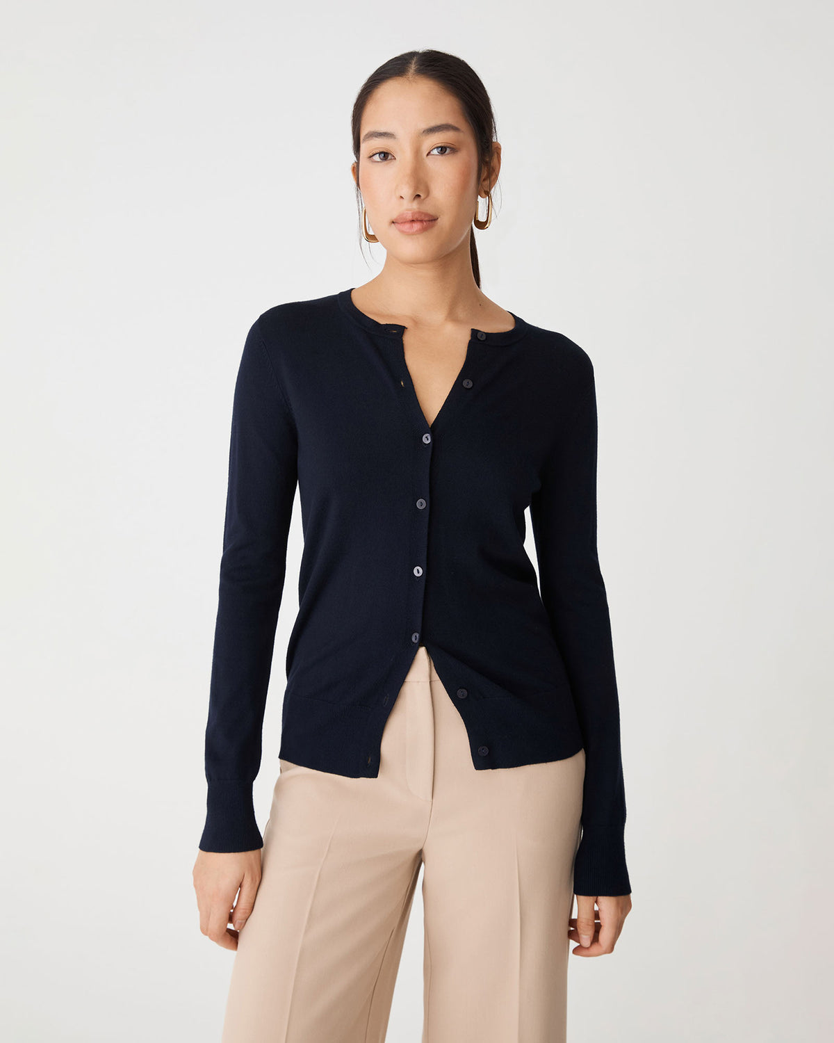 Joyce Knit Cardigan in navy — close-up view