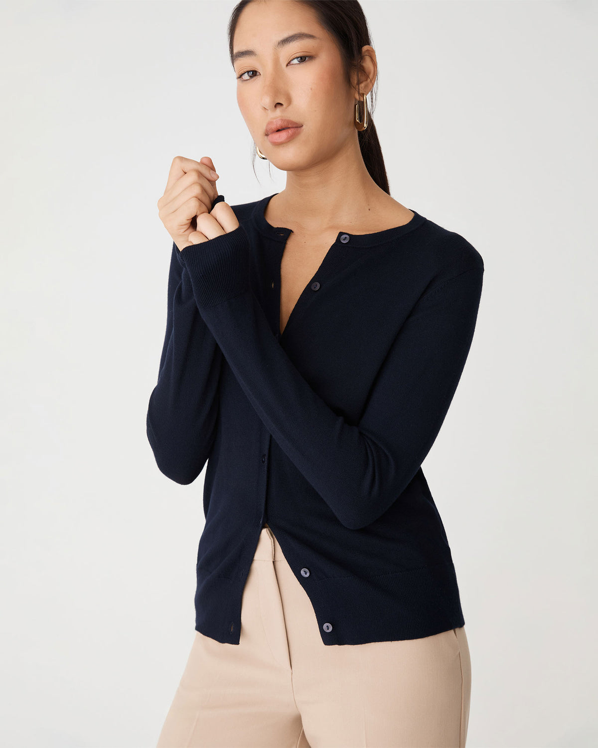 Joyce Knit Cardigan in navy — side view