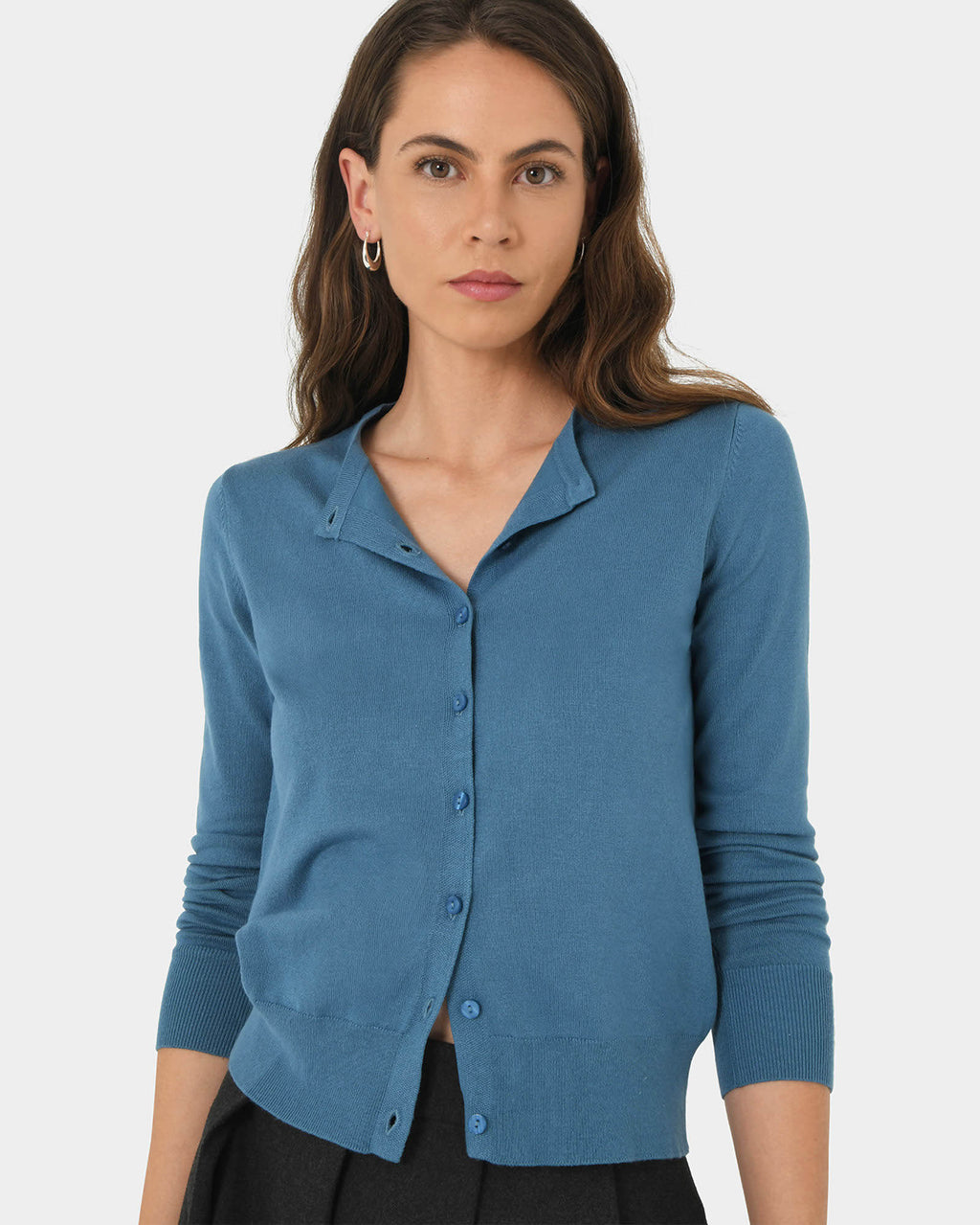 Joyce Knit Cardigan in oriental blue — close-up view 2