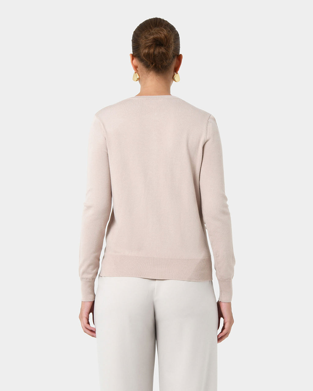 Joyce Knit Cardigan in sand beige — back view