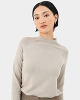Maneh Mock Neck Knit in oatmeal — close-up view
