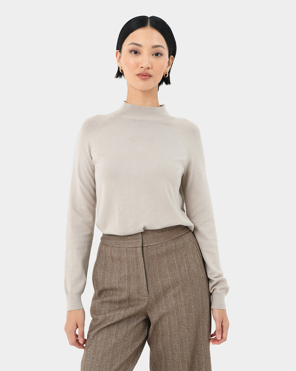 Maneh Mock Neck Knit in oatmeal — close-up view 2
