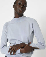 Maneh Mock Neck Knit in zen blue — close-up view