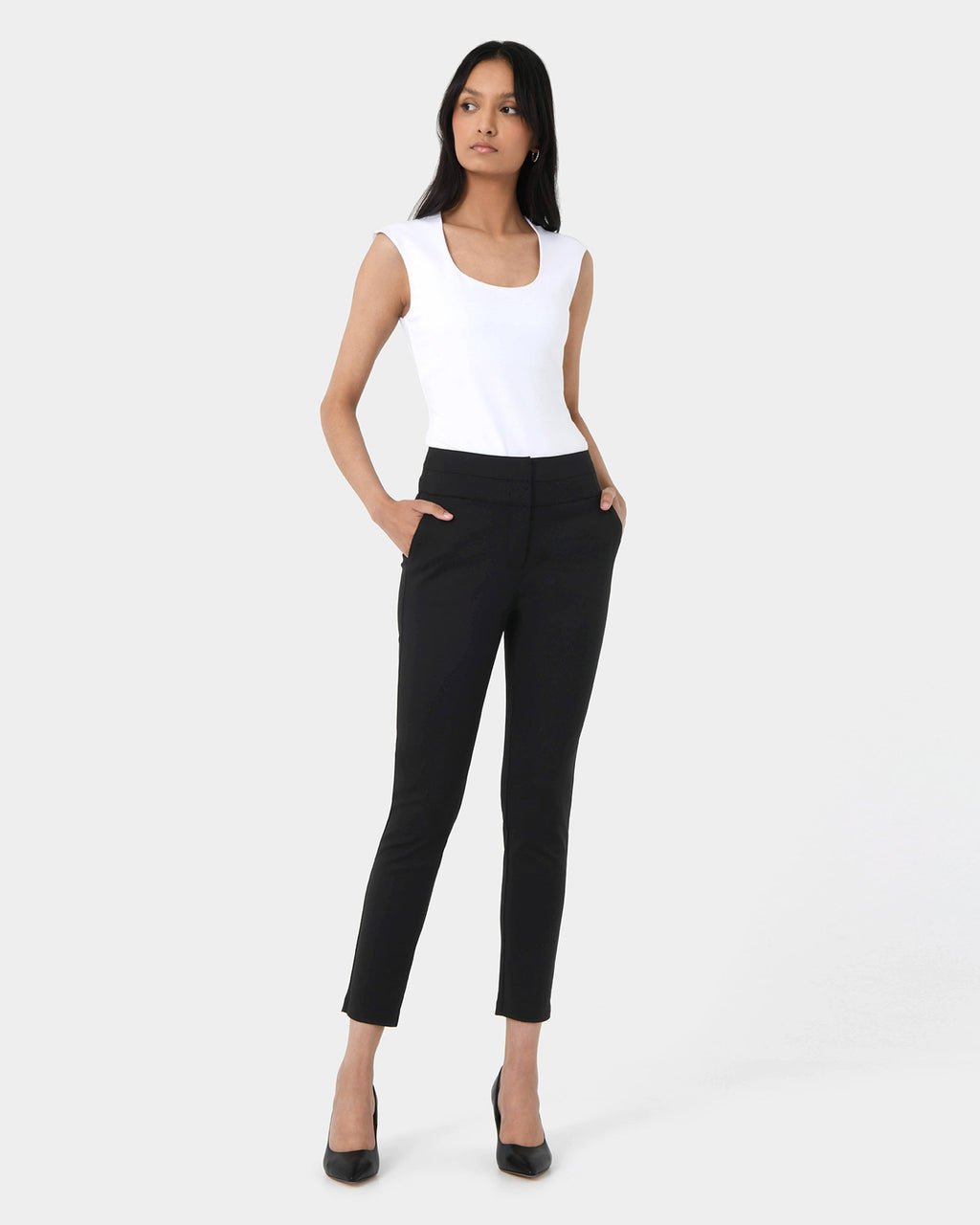 Myah Double Waistband Pants in black — full-length view